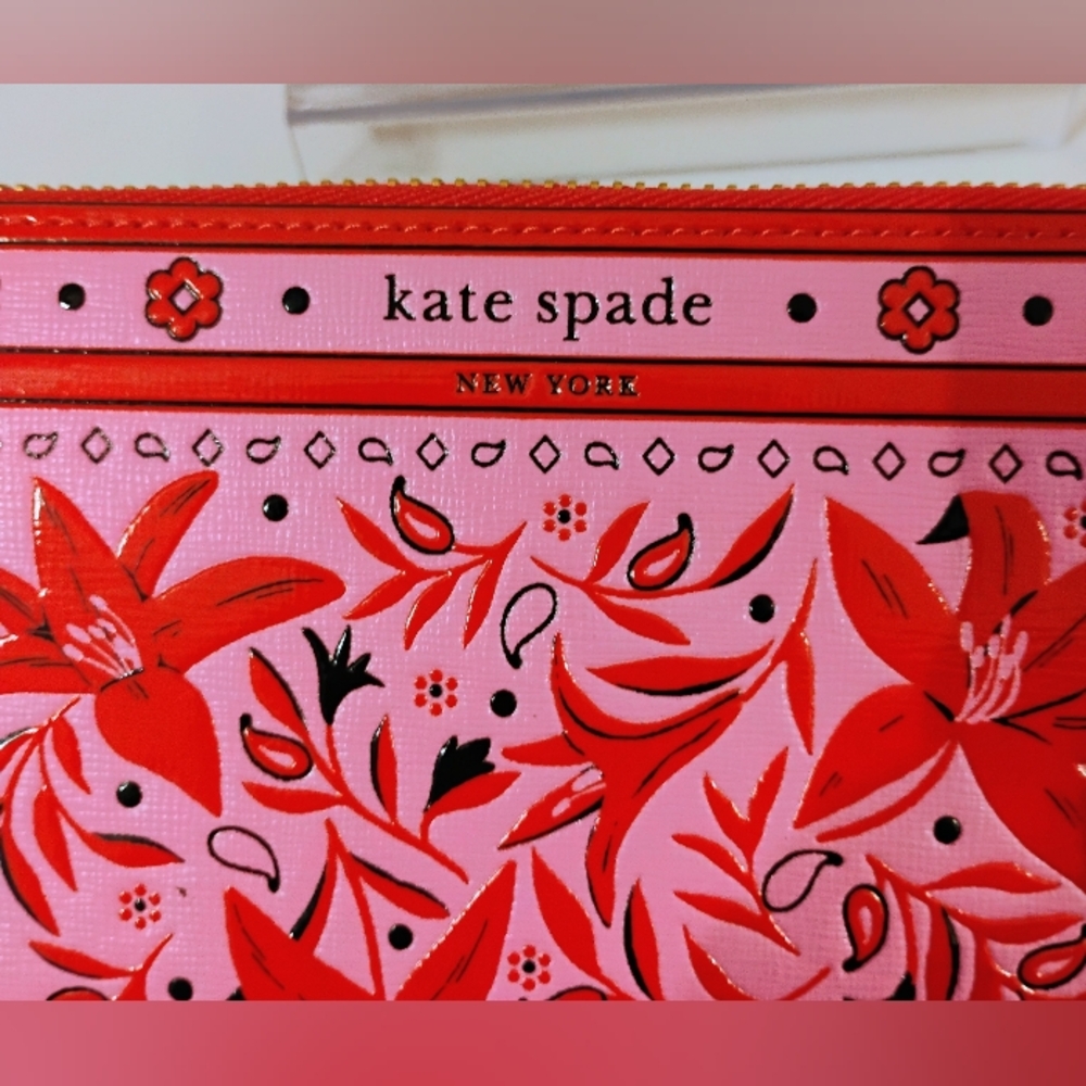NWT Kate Spade Long Wallet - Pink & Red Ziparound w/GHW - Picture 2 of 13